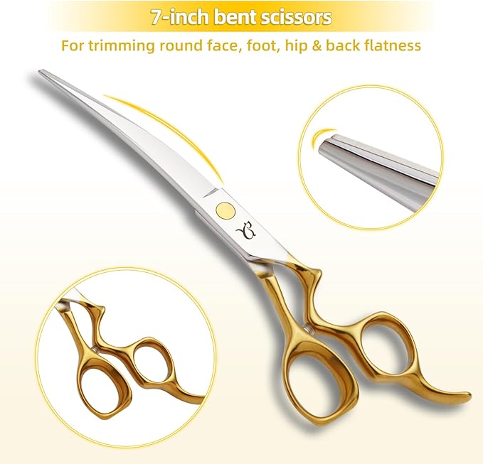 CITYWISH Dog Grooming Scissors,Curved Chunkers Shears Deg Grooming with Safety Round Tips, Sharp and Comfortable 4 in 1 Dog Scissers for Grooming