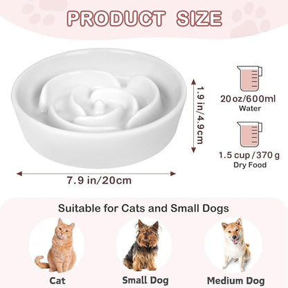 TRUVIC Ceramic Slow Feeder Dog Bowls, 1.5 Cup Puzzle Slow Feeder Bowls for Fast Eaters, Ceramic Dog Food Dish no Black Chin, Puzzle Bowl for Medium Dogs, White