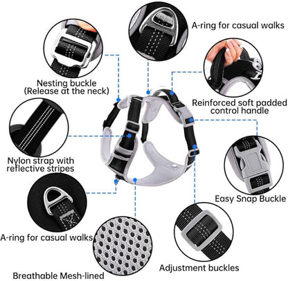 Paawpal Adjustable Dog Harness - No Pull, Reflective, Soft Padded for Small, Medium, Large Dogs - Includes Leash and Collar Black M