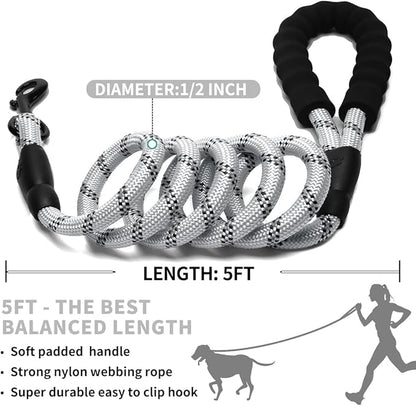 COOYOO Dog Leash 5/6 FT with Comfortable Padded Handle and Highly Reflective Threads for Small Medium and Large Dogs