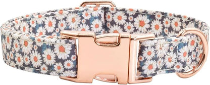 Cotton Dog Collar Metal Buckle Daisy Summer, Cute Adjustable Dog Collar Soft for Small Medium Large Boys Girls Dogs Durable