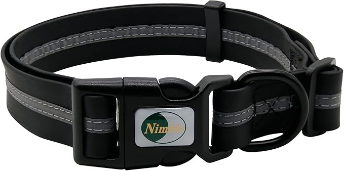 NIMBLE Dog Collar Waterproof Pet Collars Anti-Odor Durable Adjustable PVC & Polyester Soft with Reflective Cloth Stripe Basic Dog Collars S/M/L Sizes (Large (15.35”-24.8”inches), Black)