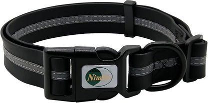 NIMBLE Dog Collar Waterproof Pet Collars Anti-Odor Durable Adjustable PVC & Polyester Soft with Reflective Cloth Stripe Basic Dog Collars S/M/L Sizes (Medium (11.81”-18.5”inches), Black)