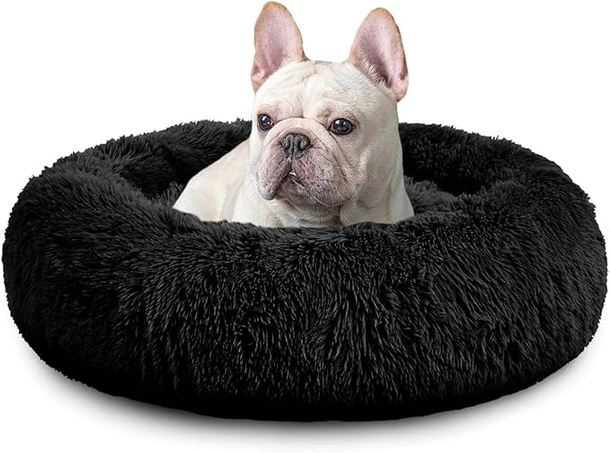 MFOX Calming Dog Bed (S/M/L/XL) for Medium and Large Dogs Comfortable Pet Bed Faux Fur Donut Cuddler Up to 15/30/50/90lbs