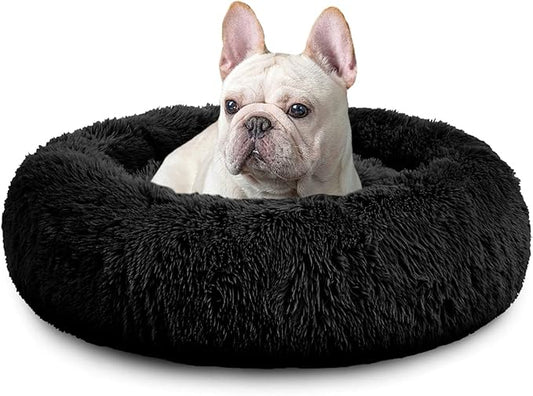 MFOX Calming Dog Bed (S/M/L/XL) for Medium and Large Dogs Comfortable Pet Bed Faux Fur Donut Cuddler Up to 15/30/50/90lbs