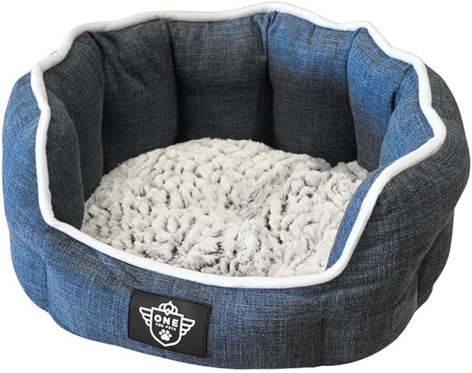 One for Pets Snuggle Pet Bed,Dog Bed, Cat Bed, Removable Washable Octagon Cuddle Bed,Anti Anxiety (Blue, Medium (22.5 Inch))