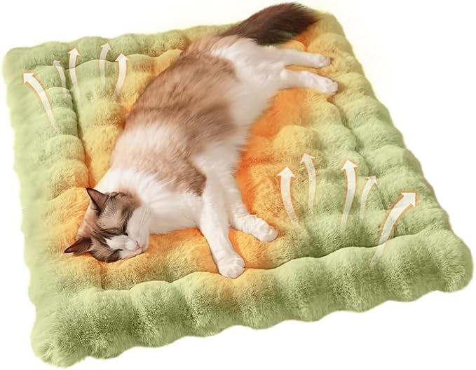 SOMAHE Self-Warming Cat Bed, Plush Faux Fur Pet Bed Mat with Anti-Slip Bottom, Ultra Soft Heated Pad for Cats & Kittens, Cozy Fluffy Bed for Window & Sills Couches, Machine Washable, 23x15 Inch Green
