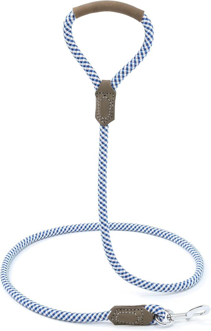 Mile High Life | Premium Leather Dog Leash | Strong Rope Leash | Leather Handle | Zinc Alloy Strong Clasp | Small Medium Large Dogs | 4/5/6 Feet(Blue Gray, 60 Inch (Pack of 1))
