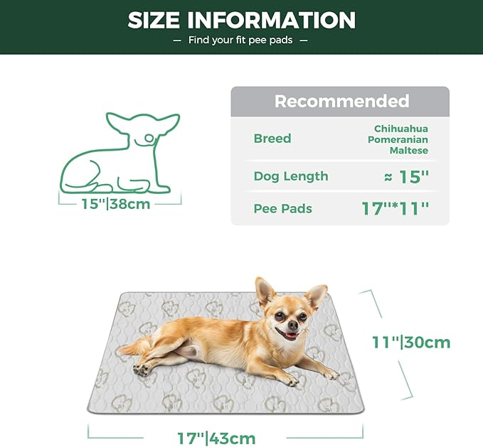 FXW Washable Pee Pads for Dogs, Leak-Proof & Non-Slip, Specifically Designed for 18inch Cages, 11" x 17" Rectangle, Khaki, 2 Packs