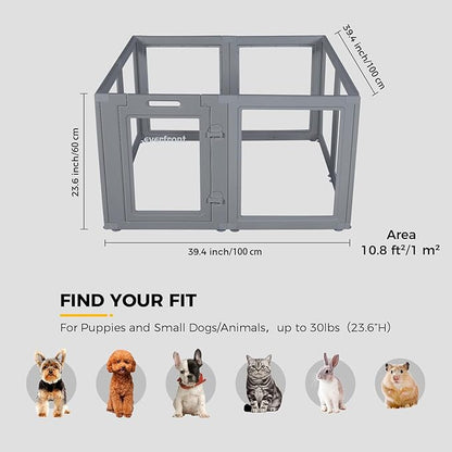 Everfront Clear Dog Play Pen - Easy Assemble Durable Plastic Acrylic Dog Playpen - Dog Playpen Indoor, Puppy Playpen, Cat Playpen, Small Animal Playpen, Dog Play Pen Indoors (Grey, 23.6" H, 8PCS)