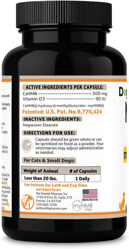 MuscleX™ Canine Muscle Formula Cats & Small Dogs with 300 mg CaHMB & Vitamin D3 - Natural Muscl Building Formula-Helps Reduce Muscle Loss Due to Normal Aging & Improves Recovery from Injury(180 Caps)