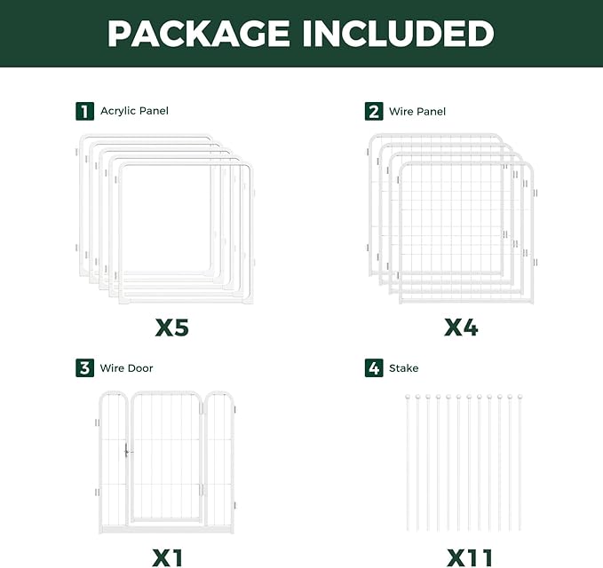 FXW Acrylic & Wire Mesh Indoor Dog Playpen, Heavy Duty 24 Inch 10 Panels Metal Dog Pen for Puppy and Small Dogs, White│Patented