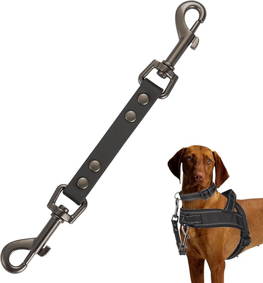 Dog Safety Collar Clip – Waterproof Backup Connector with Dual Hooks for Harness and Collar | Leash Safety Attachment for Training & Walking (Black, 9 inch)