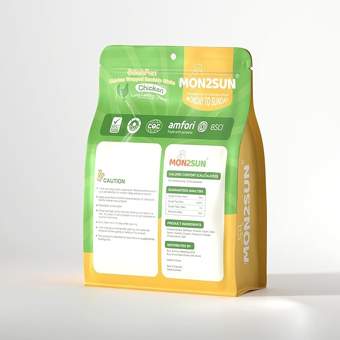 MON2SUN Dog Treats, 5 Inch Rawhide Twist Chicken Hide Sticks, Suitable for Puppy and Small Dogs, 5 Inch (Chicken, Pack of 25)