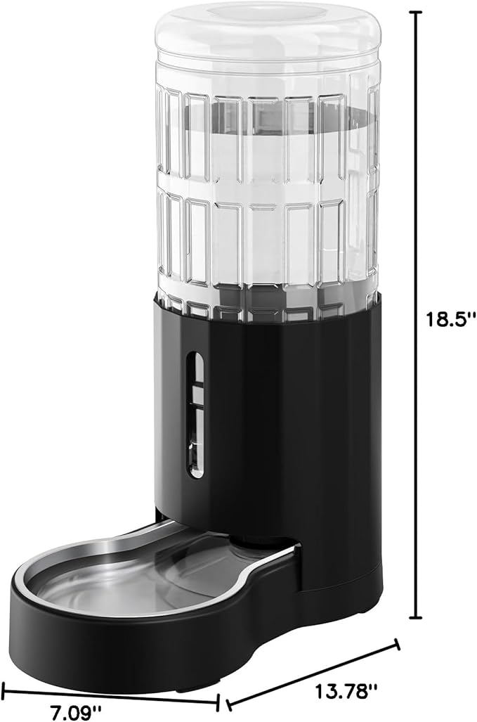 CZPET 2.5 Gallon Dog Water Bowl Dispenser, Automatic Dog and Cat Water Dispenser with Stainless Steel Bowl, Gravity Waterer, Large Capacity, and Quiet Drinking Area for Pets (9.5L,Black)