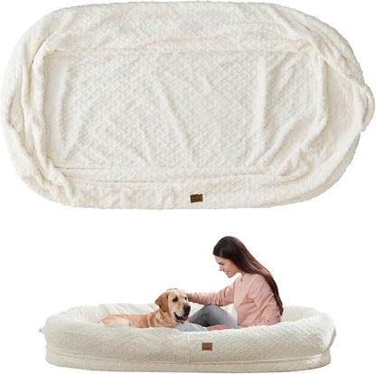 Human Dog Bed Cover - Luxury Faux Fur Giant Size Dog Bed Cover, 72"x40"x10", Ivory White
