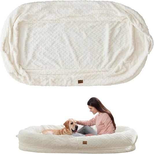 Human Dog Bed Cover - Luxury Faux Fur Giant Size Dog Bed Cover, 72"x40"x10", Ivory White