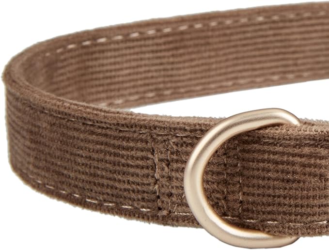 Ewinoom Soft Corduroy Dog Collar and Leash Set Adjustable Durable Dog Collars with Metal Buckle and Lead for Medium Dogs,Brown