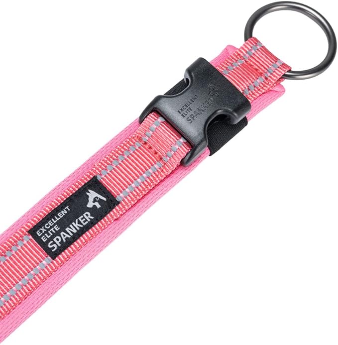 EXCELLENT ELITE SPANKER Reflective Dog Collar Classic Soft Padded Breathable Nylon Adjustable Pet Collar with Quick Release Buckle for Boy Girl Male Female Small Medium Large Dogs Training(Pink-XL)
