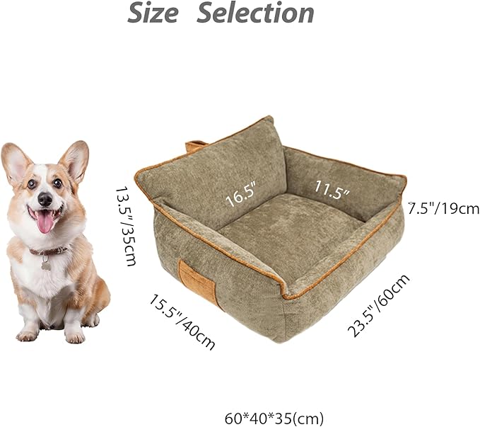 RAFASAFA Small Dog Bed, Washable Pet Bed with Removable Cover, with Sides, Carry Handle & Side Pockets .Plush Chenille Orthopedic Pet Bed Couch for Small Breed Dogs & Cats .Calming