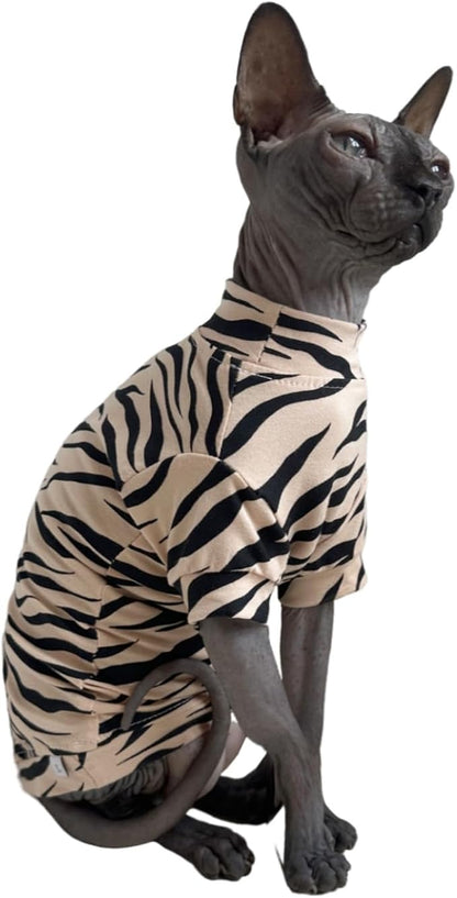 Limited Edition Sphynx Cat Cotton T-Shirts Hairless Cat Sweatshirt Pet Kitten Clothes Round Collar Kitten Shirts Vest Cats & Small Dogs Apparel (White Tiger, S (3.3-4.4 lbs))