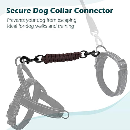 PetBonus Dog Collar Safety Clip, Handmade Backup Safety Strap for Dog Harness, Prong, Pinch Collar, Double Ended Clasp Leash Connector (Brown)