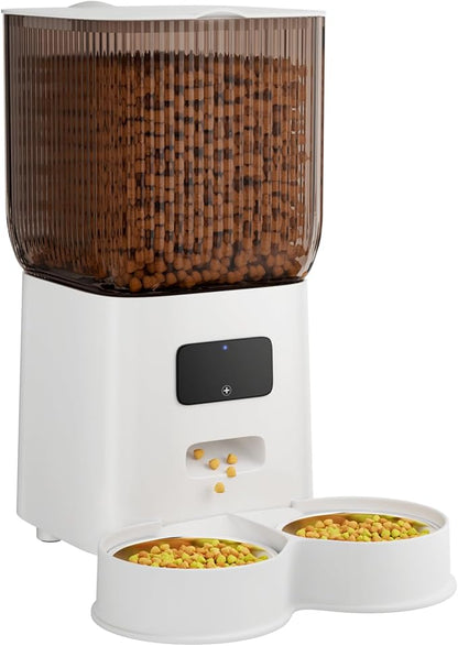 Gzenlos Cat Feeder Automatic, Automatic Cat Feeder WiFi with Remote Feeding Cat Food Dispenser for 2 Cats, 5L Pets Timed Automatic Feeders with Dual Power Supply