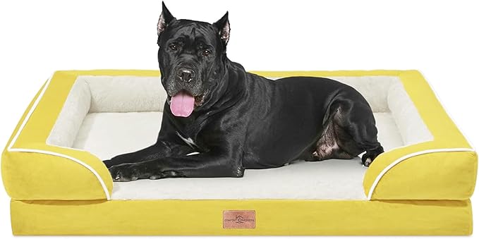 Comfort Expression Orthopedic Dog Bed for Extra Large Dogs 53x42 Inch, Waterproof Egg Crate Foam XXL Pet Bed with Removable Bolsters, Dog Couch with Washable Cover & Non-Slip Bottom, Spicy Mustard