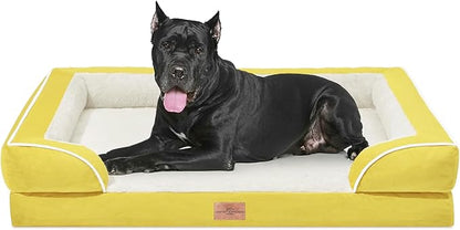 Comfort Expression Orthopedic Dog Bed for Extra Large Dogs 53x42 Inch, Waterproof Egg Crate Foam XXL Pet Bed with Removable Bolsters, Dog Couch with Washable Cover & Non-Slip Bottom, Spicy Mustard