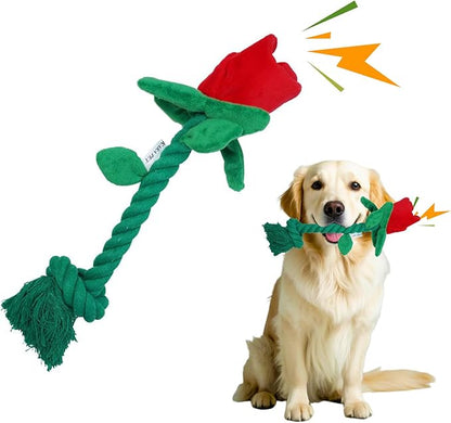 Rose Flower Plush Squeaky Dog Toys with Crink Paper for Small Medium Large Dogs