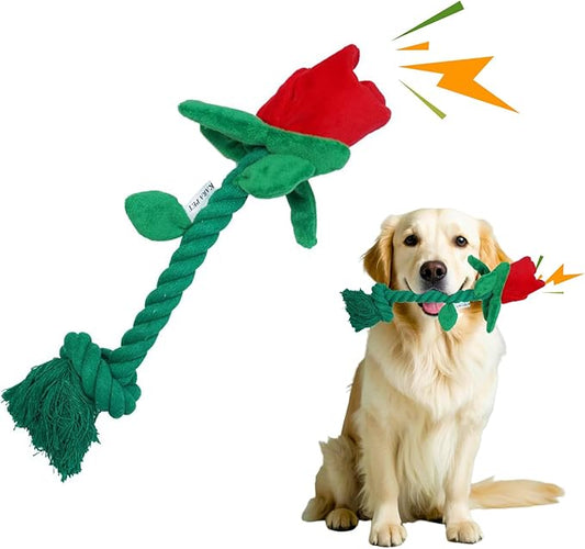 Rose Flower Plush Squeaky Dog Toys with Crink Paper for Small Medium Large Dogs