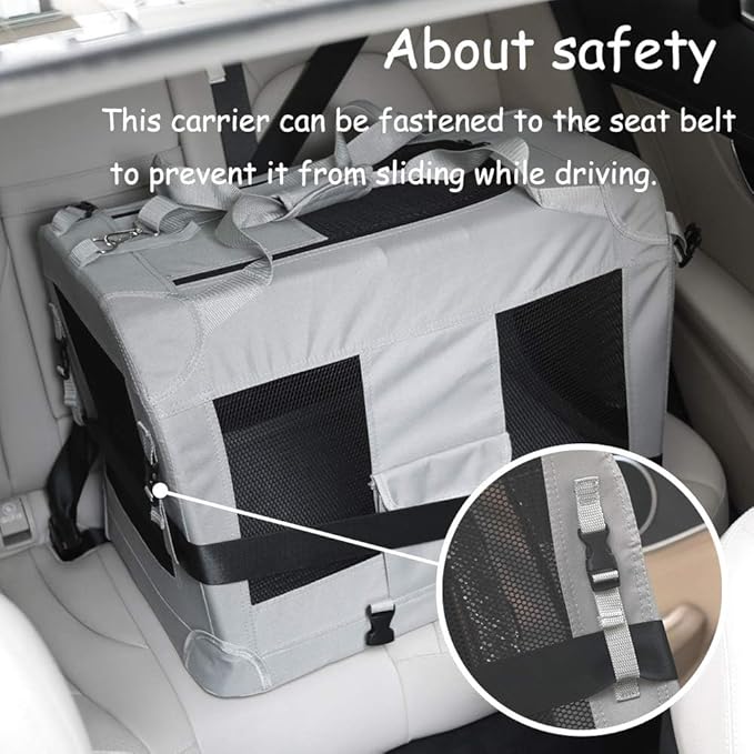 Petseek Extra Large Cat Carrier Soft Sided, Portable Small Dog Carrier for 2 Cats, 24"x16.5"x16" Car Travel Folding Comfortable Design, Khaki