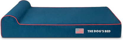The Dog’s Bed Orthopedic Headrest Dog Bed XL Blue Oxford with Red Trim US Flag, Memory Foam, Hip & Elbow Dysplasia, Post Surgery, Lameness, Waterproof Washable Cover, Veterinary Approved