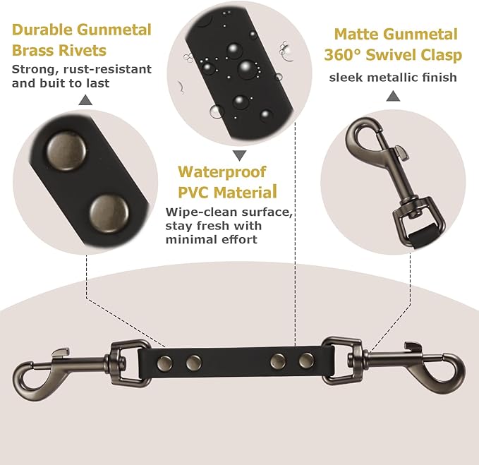Dog Safety Collar Clip – Waterproof Backup Connector with Dual Hooks for Harness and Collar | Leash Safety Attachment for Training & Walking (Black, 9 inch)