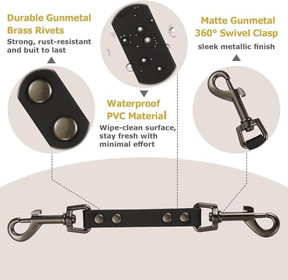 Dog Safety Collar Clip – Waterproof Backup Connector with Dual Hooks for Harness and Collar | Leash Safety Attachment for Training & Walking (Black, 9 inch)