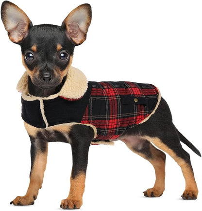 Preferhouse Winter Coat for Small and Medium Dogs, Puppy Plaid Jacket, Warm Coat for Cold Weather, Windproof Warm Dog Garments, Pet Thickened Outfits Indoor Outdoor, Red M