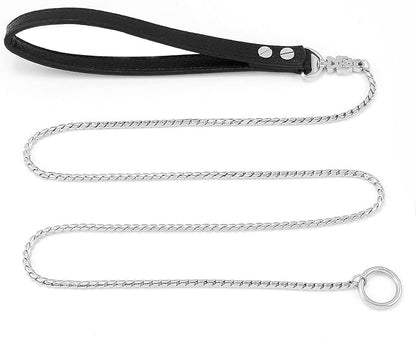 CaptainSteeL Stainless Steel Dog Leash, 3ft, 4ft, Integrated Dog Collar and Leash, 5mm 1m/1.2m Metal Dog Leash for Small and Large Pets, with Leather Handle
