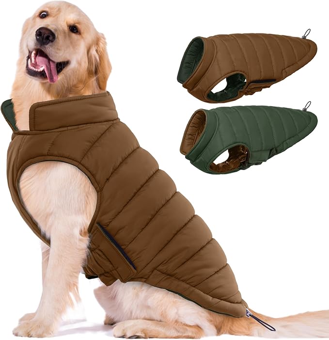 Lelepet Reversible Dog Coat Waterproof Dog Jacket Windproof Puffer Vest for Winter Warm Lightweight Coats for Large Dogs Adjustbale Hook & Loop Pet Apparel with Leash Hole, Boxer, Weimaraner, 2XL