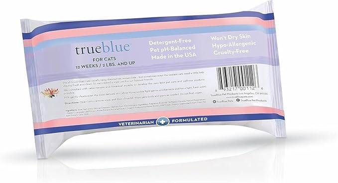 TrueBlue Milk & Honeysuckle Fresh Fur Cat Cleaning Wipes - Pre-Moistened Cleansing Pads for Cleaning Dirty Paws, Coats, Cats, Kittens – Extra Large – 8”x7” – 100 Count
