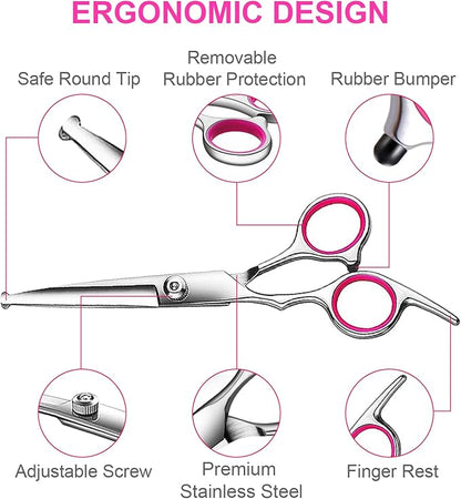 TINMARDA 5 in1 Dog Grooming Scissors Kit, Professional Dog Scissors for Grooming with Safety Round Tips, Titanium Coated Grooming Shears for Dogs Cat Pet At Home