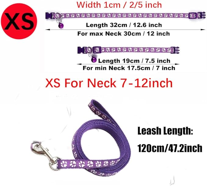 Pink Small Cat Collar with Bell,Nylon Basic Reflective Puppy Collars Paw Print for XXS Xs Small Dog Pet Animal Litter Tiny Kitten Girls