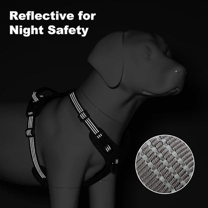 ApakBak No Pull Dog Harness – Adjustable Reflective Nylon Vest for Small Medium Large Dogs, Escape Proof Training Harness with Leather Control Handle, Lightweight Aluminum Hardware (Purple, L)