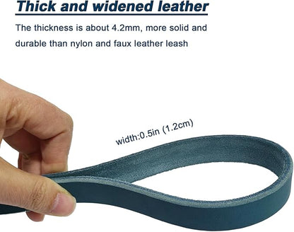 LWBMG Leather Dog Leash 4ft x 1/2 inch, Leather Dog Leash for Small Dogs, Strong Durable Handmade Braided Pet Lead, Soft and Comfortable Puppy Training Leashes for Small Medium Dogs Blue