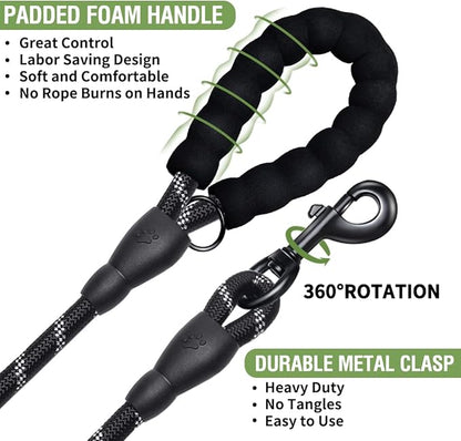 COOYOO 2 Pack Dog Leash 5 FT Heavy Duty - Comfortable Padded Handle - Reflective Dog Leash for Medium Large Dogs with Collapsible Pet Bowl