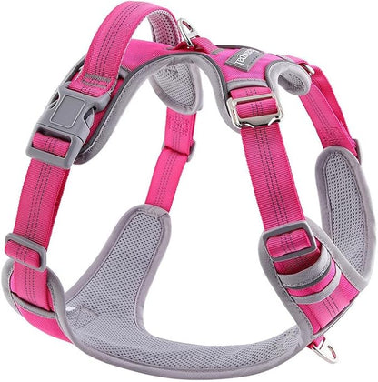 Paawpal Adjustable Dog Harness - No Pull, Reflective, Soft Padded for Small, Medium, Large Dogs - Includes Leash Pink XL