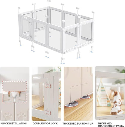 Clear Acrylic Dog Playpen with Door,23.6" Puppy Playpen,Easy Assemble Pet Fence,8-Panel for Puppies/Small Dog Play Pen Indoor (White-8, 23.6 Inch-H, 8 Panel)