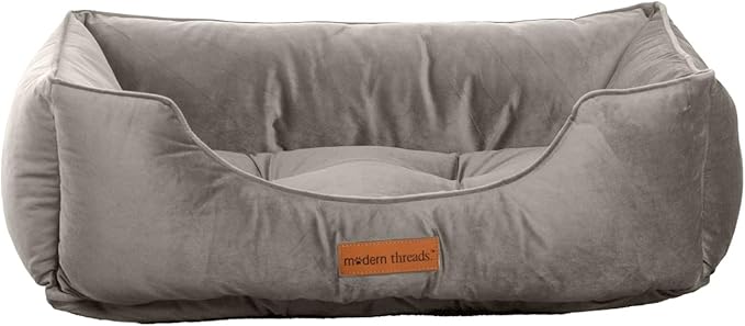 Modern Threads Luxury Dog Bed - Comfortable Tufted Velvet Cushion for Small to Large Dogs - Machine Washable - Durable & Cute Sleep Space for Pets - Pamper Your Pet with Cozy Beds - Light Grey