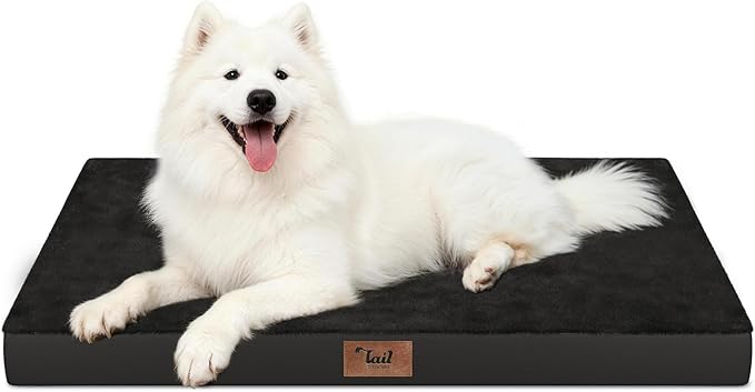 Tail Stories Large Comfy Washable Dog Bed, Orthopedic Egg Crate Foam Dog Crate Mat for Large Dogs with Removable Cover, 41x27 Inch, Black