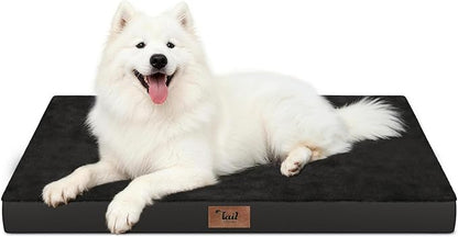 Tail Stories Large Comfy Washable Dog Bed, Orthopedic Egg Crate Foam Dog Crate Mat for Large Dogs with Removable Cover, 41x27 Inch, Black