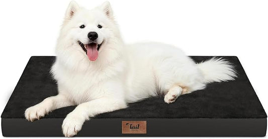 Tail Stories Large Comfy Washable Dog Bed, Orthopedic Egg Crate Foam Dog Crate Mat for Large Dogs with Removable Cover, 41x27 Inch, Black